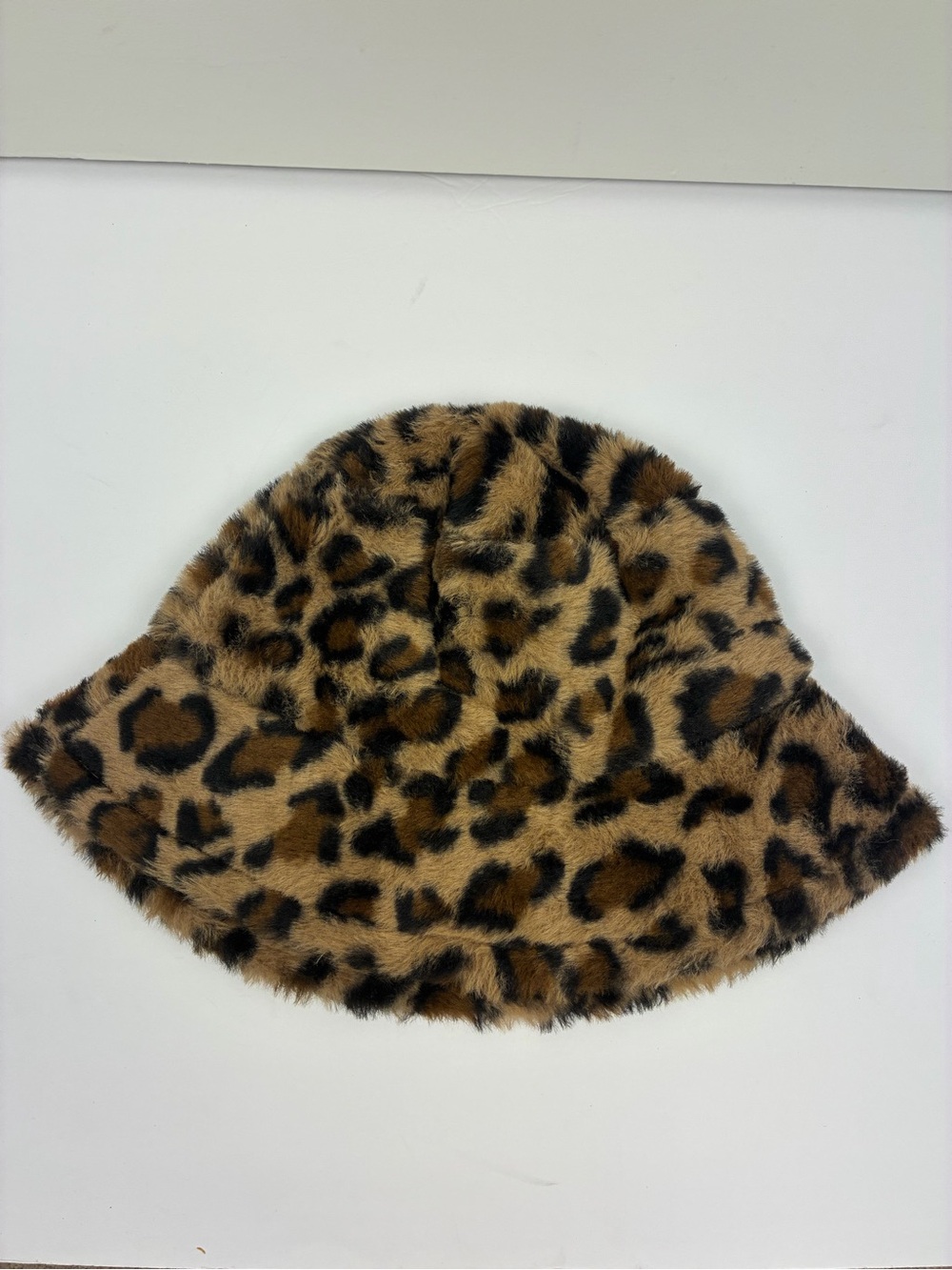 Faux Fur Leopard Print Bucket Hat - Brown